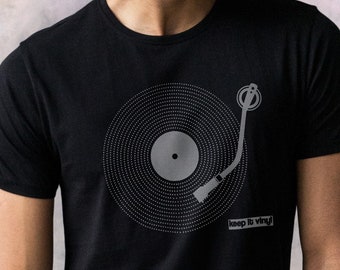 Keep It Vinyl T Shirt - LP Record Player Turntable Minimalist DJ Deck Retro Music Festival EDM House Mens Womens Graphic Printed Tee T-Shirt