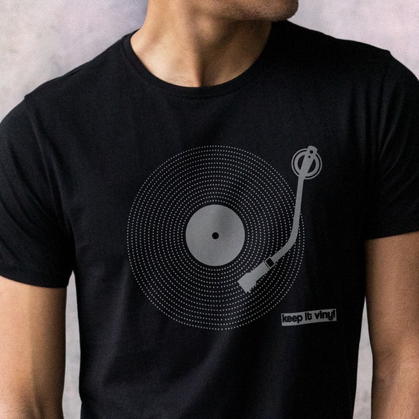 Keep It Vinyl T Shirt - LP Record Player Turntable Minimalist DJ Deck Retro Music Festival EDM House Mens Womens Graphic Printed Tee T-Shirt