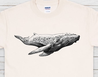 Humpback Whale T Shirt Traditional Art Pencil Drawing Design Print Blue Orca Earth Planet Ocean Sea Vegan Mens Womens Unisex Printed Tee