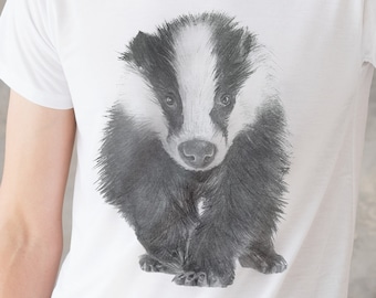 Badger T Shirt Artist Pencil Sketch Drawing Vegan Animal Cute Forest Nature Anti Cull Hunting Saboteur Men&#39;s Women&#39;s Graphic Printed Tee Top