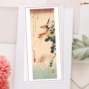 Ukiyo-e Ukiyo-e Kunst Holzschnitt Holzschnitt Karte Utagawa Hiroshige Kacho-e Kunst Grußkarte Vogel Chrysantheme Niedlich Elegant Luxus WC3