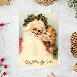 Cartões vitorianos Cartão de Natal Árvore de Natal Ano Novo Inverno Edwardian Santa Criança Bonito Inglês Britânico Vintage Antigo Retro Kitsch - S77