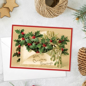 Cartes de vœux victoriennes Set de cartes de Noël Arbre de Noël Nouvel An Hiver Édouardien Anglais Britannique vintage Old Retro Santa Holly Unique - H32