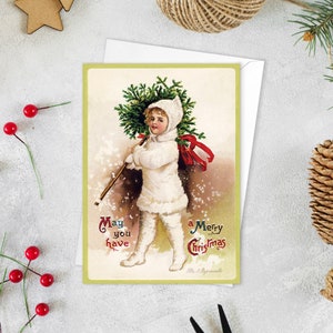 Biglietti di auguri vittoriani Set di cartoline di Natale Albero di Natale Capodanno Edoardiano Britannico Vintage Vecchio Retrò Santa Girl Cute Unique - T56