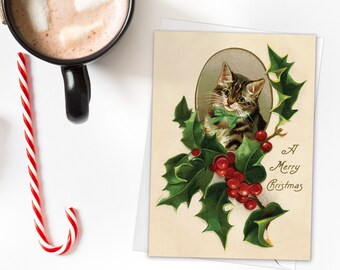 Victorian Kitten Christmas Card Set – Vintage Holiday Greeting