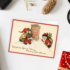 Viktorianische Grußkarten Weihnachtskarte Weihnachtsbaum Neujahr Winter Edwardian British Vintage Old Retro Santa Kinder Süß Unikat - R87