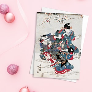 Japonais Ukiyo-e Art Carte de vœux Noël Noël Nouvel An Neige Gravure sur bois Esthétique Hiroshige Belle Basho Luxe élégant - Y38