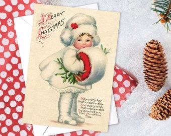 Victorian Greeting Cards Christmas Card Set Xmas Tree New Year Winter Edwardian English British Vintage Old Retro Santa Cute Adorable - F09