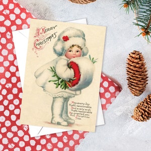 Victorian Greeting Cards Christmas Card Set Xmas Tree New Year Winter Edwardian English British Vintage Old Retro Santa Cute Adorable F09 image 1