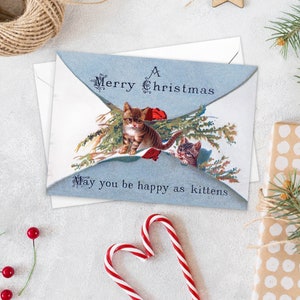 Biglietti di auguri vittoriani Set di cartoline di Natale Albero di Natale Capodanno Inverno Edoardiano Vintage Retrò Gattini Gattino Kawaii Kitsch Carino Divertente - E02