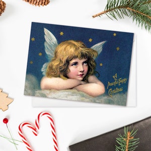 Cartes de vœux victoriennes Set de cartes de Noël Arbre de Noël Nouvel An Hiver Édouardien Britannique vintage Old Retro Angel Girl Mignon Magnifique - A01