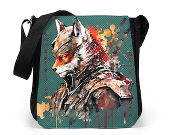 Samurai japonés Fox Reporter Tablet Bag Bushido Honor Kitsune Artes Marciales Anime Manga Mujeres Hombres Gráfico Impreso Cruz Cuerpo Bandolera