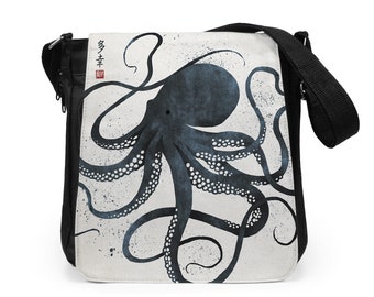 Sac pour tablette japonais pieuvre Ukiyo-e reporter estampe sur bois samouraï tatouage monstre Gyotaku Bushido femmes hommes imprimé bandoulière