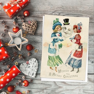 Étranges cartes de vœux victoriennes Ensemble de cartes de Noël Noël Nouvel An Hiver Édouardien vintage Rétro Creepy Funny Snowman Santa Monocle - S12
