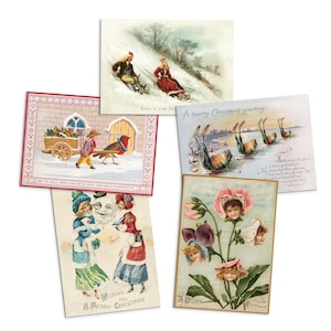 Greeting Cards Victorian Weird Christmas Card Set of 5 Xmas Tree New Year Winter English British Old Vintage Retro Santa Funny Creepy Quirky