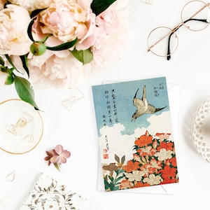 Hokusai Giapponese Ukiyo-e Art Biglietto di auguri Stampa xilografia Estetica Cuculo Azalea Fiori Uccelli Natura Bella Elegante Lusso C15