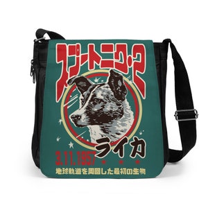 Japonais Laika The Space Dog Reporter Tablet Bag Soviétique Rétro URSS Cosmos Science Sci Fi Geek Mignon Femmes Hommes Sac À Bandoulière Imprimé Bandoulière