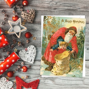 Extrañas tarjetas de felicitación victorianas Juego de tarjetas navideñas Navidad Año nuevo Invierno Eduardiano Vintage Retro Espeluznante Malo Papá Noel Divertido Festivo Lindo S14