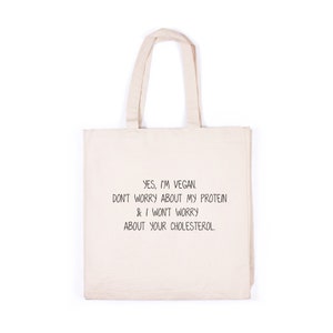 Vegan Tote Bag Don&#39;t Worry About My Protein Slogan Funny Activist Animal Rights Cotton Canvas Tote Shopper Bag Printed Eco Friendly Market