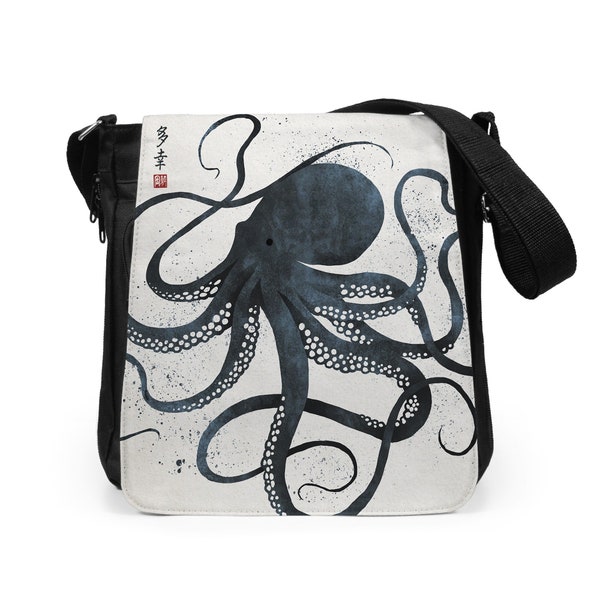 Sac pour tablette japonais pieuvre Ukiyo-e reporter estampe sur bois samouraï tatouage monstre Gyotaku Bushido femmes hommes imprimé bandoulière