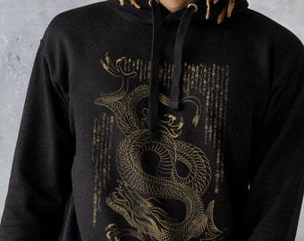 Japanese Dragon Hoodie Calligraphy Traditional Art Japan Anime Manga Kanji Harajuku Martial Arts Womens Mens Sweatshirt Printed Hooded Top