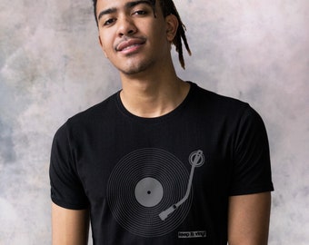 Keep It Vinyl T Shirt  LP Record Player Turntable Minimalist DJ Deck Decks Drum and Bass Old School Retro 70s Mens Womens Screen Printed Tee