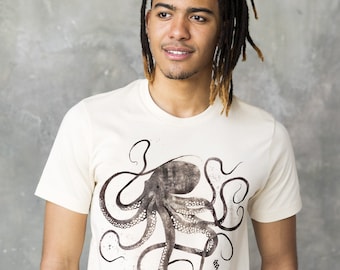 Oktopus Japanische Kalligraphie T-Shirt Gyotaku Traditionelles Ukiyo-e Japan Kanji Anime Manga Kyoto Martial Arts Herren Damen bedrucktes T-Shirt