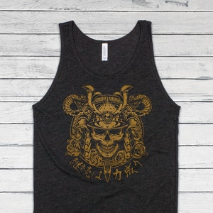 Japanische Samurai Kalligraphie Tank Top Traditionelle Kunst Ukiyo-e Tattoo Schädel Rüstung Yoroi Kanji Anime Manga Damen Herren Gedruckt Weste Cami Tee