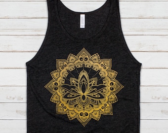 Lotus Mandala Tank Top Traditional Indian Henna Tattoo Gold Print Yoga Inspirational Buddhism Hindu Animal Womens Mens Printed Vest Cami Tee