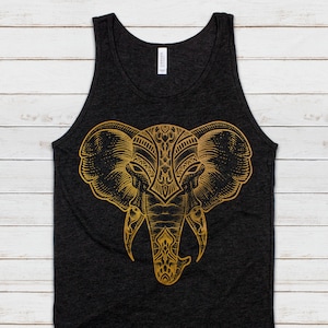 Olifant tanktop traditionele Indiase henna tattoo gouden print yoga inspirerende mandala lotus hindoe dier dames heren gedrukt vest cami T-shirt