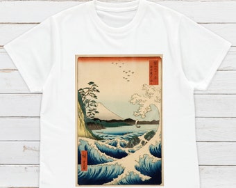 Ukiyo-e Wave T-Shirt: Hiroshige Fuji Mountain Woodblock Art