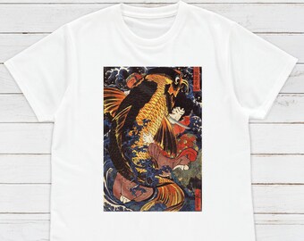 Ukiyo-e Koi Carp T-Shirt, Japanese Woodblock Art Tee