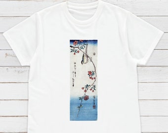 Ukiyo-e Woodblock T-Shirt: Hiroshige Bird & Flowers Art