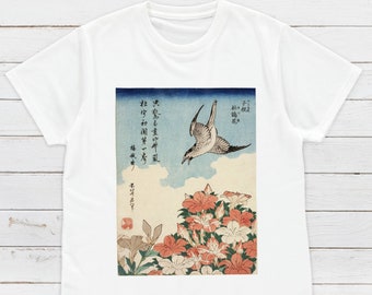 Ukiyo-e T-Shirt: Hokusai Bird & Azalea Woodblock Art