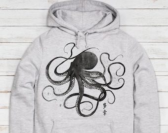 Octopus Hoodie Japanese Traditional Art Ukiyo-e Japan Tokyo Anime Manga Kawaii Cute Harajuku Womens Girls Printed Hooded Top Sweatshirt Gift