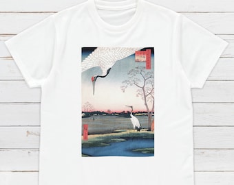 Ukiyo-e Crane T-Shirt, Hiroshige Woodblock Print