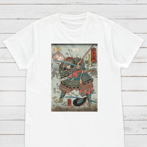 Japanese Ukiyo-e T Shirt Woodblock Art Utagawa Yoshifuji Samurai Bushido Japan Martial Arts Calligraphy Gift Womens Mens Graphic Printed Tee