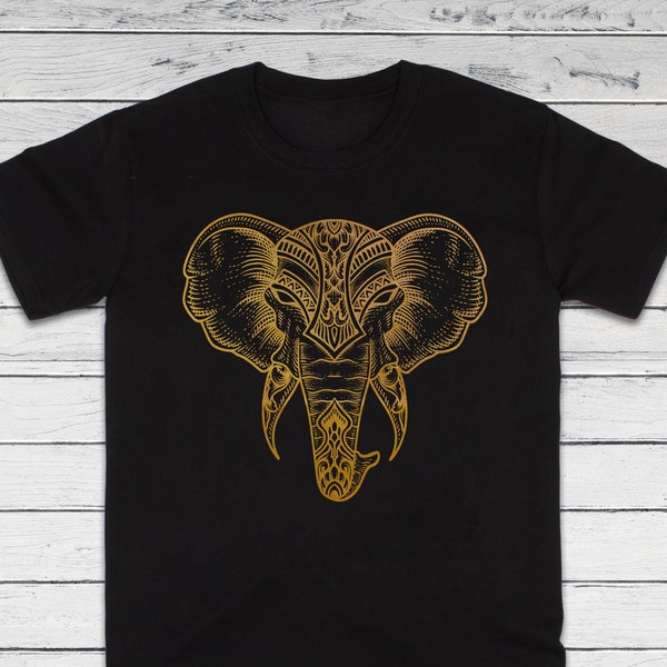 Elephant Print T Shirt Art Traditionnel Indien Henné Tatouage Yoga Mandala Lotus Hindu Ganesh Ganesha Artwork Gold Mens Femmes Imprimé Tee Top