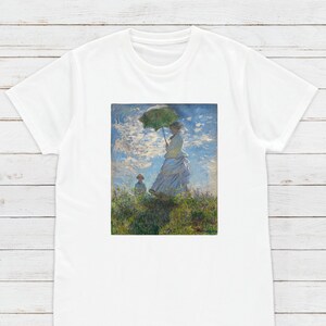 Claude Monet T Shirt La Promenade Impressionist Classical Fine Art Flowers Parasol Aesthetic Soft Grunge Womens Mens Graphic Printed Tee Top