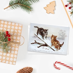 Cartes de vœux victoriennes Jeu de cartes de Noël Arbre de Noël Nouvel An Hiver Édouardien vintage Antique Retro Cats Chaton Kawaii Kitsch Mignon - K25
