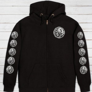 Yin Yang Dragons Zip Up Hoodie - Taoism Chinese Japanese Dragon Taijitu Martial Arts Yoga Tai Chi Mens Womens Sweatshirt Full Zip Hooded Top