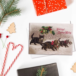 Viktorianische Grußkarten Weihnachtskarten Set Weihnachten Schnee Neujahr Winter Edwardian Vintage Retro Katzen Kätzchen Kawaii Kitsch Süß Lustig - K33