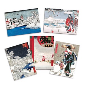 Giapponese Ukiyo-e Art Biglietti d'auguri biglietto di natale Set Xmas Capodanno Woodblock stampa estetica Hiroshige Hokusai Haiku Basho Elegante