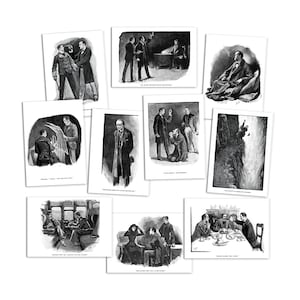 Sherlock Holmes ilustraciones arte postales conjunto de 10 postal impresiones paquete Sidney Paget Conan Doyle Strand revista dibujo tarjetas victorianas