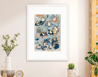 Japanese Art Print: Utagawa Kuniyoshi Frogs Kabuki, Framed Ukiyo-e