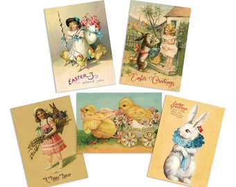 Victorian Easter Greeting Cards Set - Vintage Style, Spring Designs