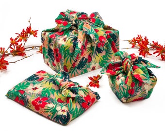 Tropical Floral Furoshiki Wrapping Cloth: Japanese Reusable Gift Wrap