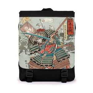 Japanese Ukiyo-e Rucksack Backpack Bag Woodblock Art Yoshifuji Samurai Bushido Martial Arts  Womens Mens Graphic Printed Cabin Bag