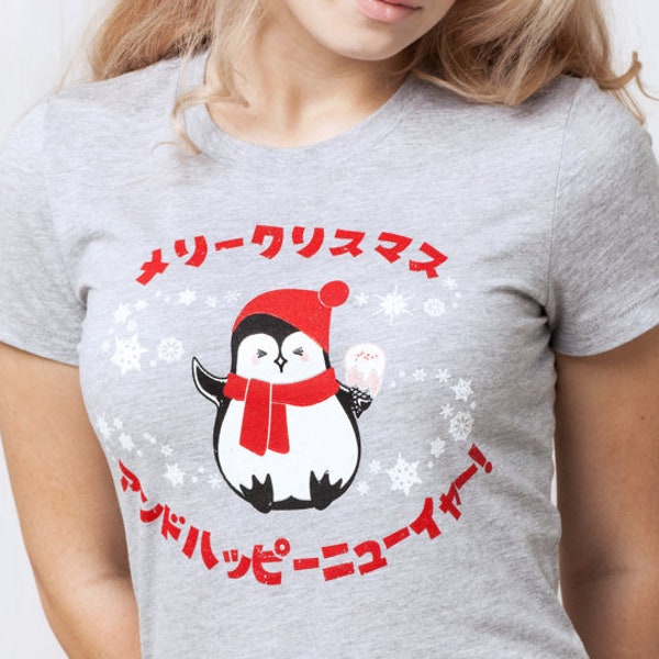 Japanese T Shirt Kawaii Christmas Penguin Japan Anime Manga Xmas Cute Aesthetic Funny Santa Ice Cream Cupcake Printed Girls Women's Tee