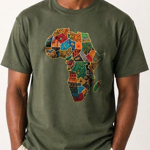 Afrikansk kontinent-T-shirt – Patchwork-tryck Afrocentrisk afrokonstinspirerad grafisk t-shirt